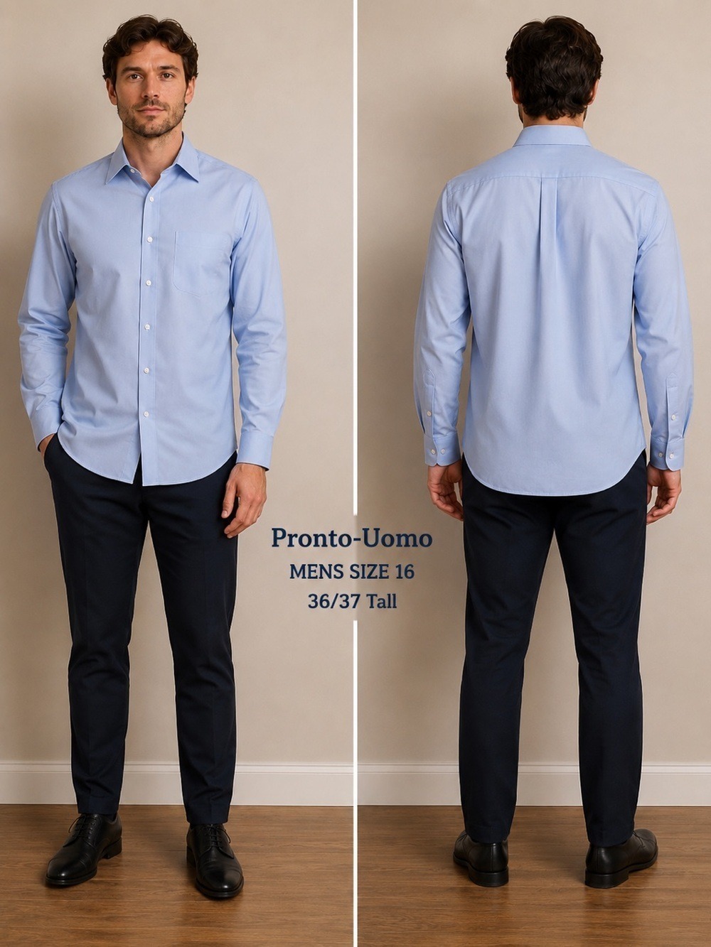 Pronto Uomo Non-Iron Fitted Dress Shirt Light Blue Mens 16 36/37 Tall